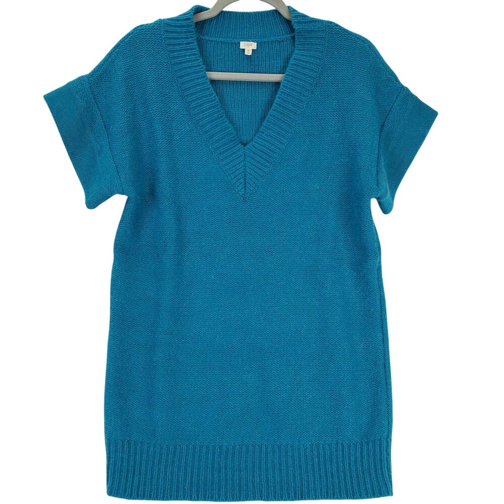 J.Crew Wool Alpaca Crochet Knit Sweater Dress Size M V-Neck Soft Cozycore Preppy
